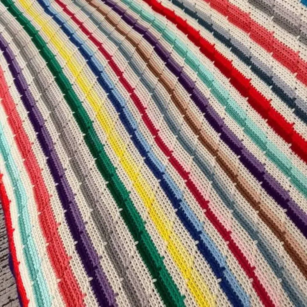 Handmade Multi-Color Striped Crochet Blanket